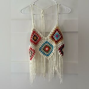 WoWo Crochet Fringe Halter Top Vest